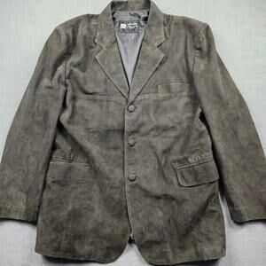 Vintage Suede Blazer Coat Ostrich Leather Padded 3 Button Men Medium Brown Bugui